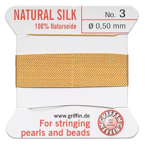 Thread, Griffin, silk, amber yellow, size #3. Sold per 2-meter card (approximately 78 inches).