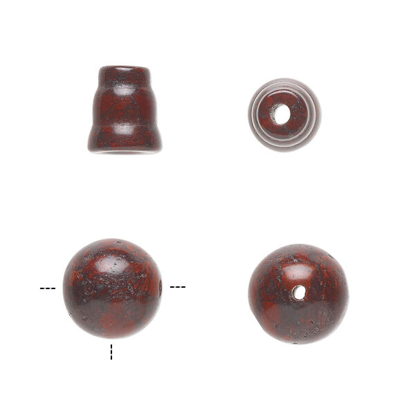 Bead, brecciated jasper (natural), 9x7mm cone and 10mm T-drilled round, B grade, Mohs hardness 6-1/2 to 7. Sold per pkg of (2) 2-piece sets. image number 0