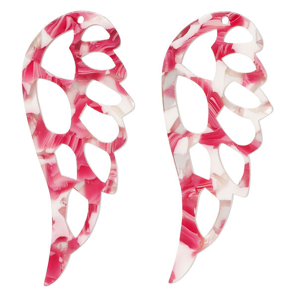 Focal, resin, pink / red / white, 58x24mm cutout wing. Sold per pkg of 4. image number 0