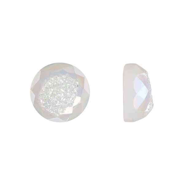 Cabochon, druzy agate (coated), white opal, 12mm hand-cut loosely calibrated faceted round, B grade, Mohs hardness 7. Sold individually. image number 0