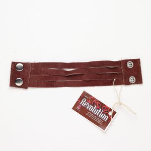 Leather / steel 1pkg1, bracelet / snap closure red-brown silver-finished 8 inch / 39mm