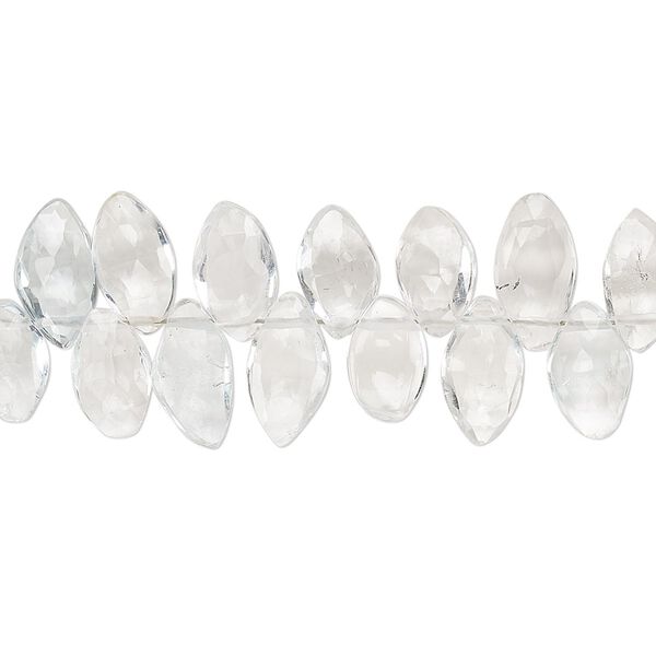White topaz 1pkg1, hand-cut top-drilled faceted puffed marquise bead natural 9 inch 8x5mm-11x6mm image number 0