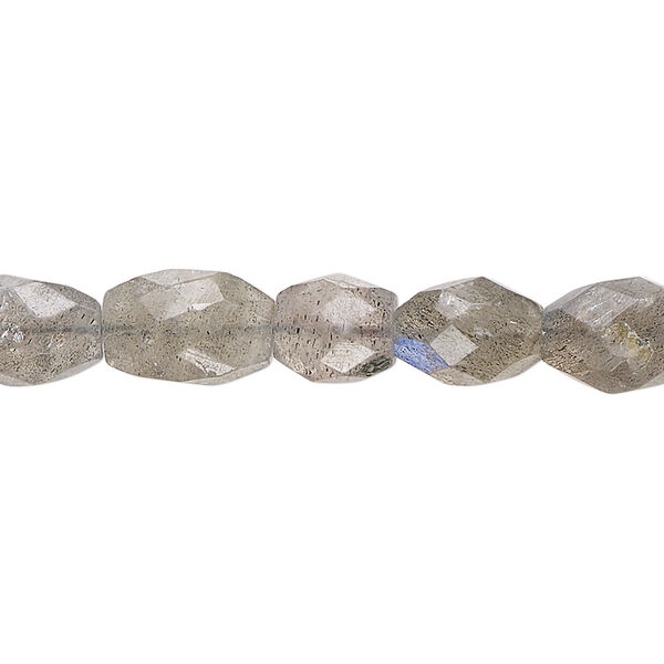 Bead, labradorite (natural), 8x6mm-11x8mm hand-cut faceted puffed oval, B grade, Mohs hardness 6 to 6-1/2. Sold per 14-inch strand, approximately 35 beads. image number 0