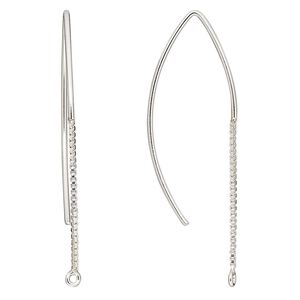 Ear wire 1pkg2 sterling silver, 48mm marquise / 1mm box chain / closed loop, 18 gauge 1 pair