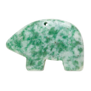 Ching hai "jade" 1pkg1, top-drilled and half-drilled Zuni-style bear focal natural, 34x22mm-38x30mm