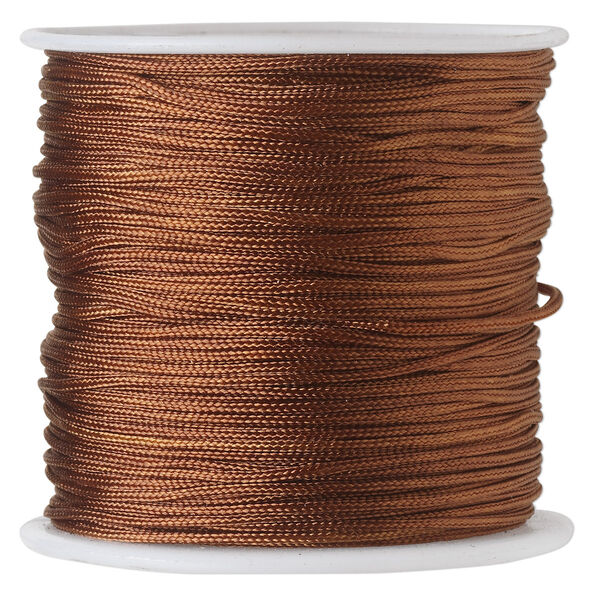 Cord, imitation silk, medium brown, 1mm. Sold per 100-foot spool. image number 0