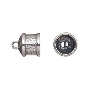 Cord end, JBB Findings, antiqued sterling silver, 11.5x11mm hammered round tube, 9mm inside diameter. Sold per pkg of 2.