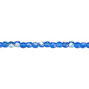 Bead, Czech fire-polished glass, light cobalt AB, 3mm faceted round. Sold per 15-1/2" to 16" strand.