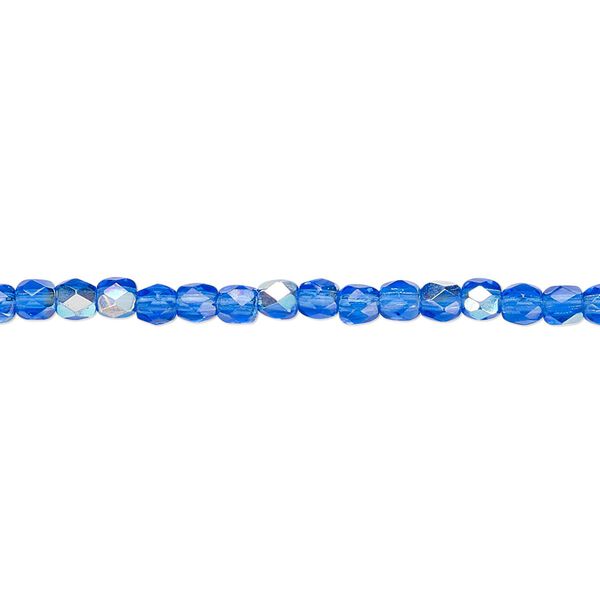 Bead, Czech fire-polished glass, light cobalt AB, 3mm faceted round. Sold per 15-1/2" to 16" strand. image number 0
