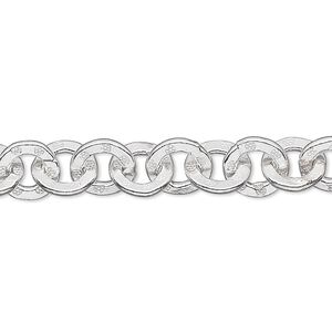 Chain 1pkg1 sterling silver cable, 8.5mm engraved flat round, Hill Tribes 2 foot unfinished