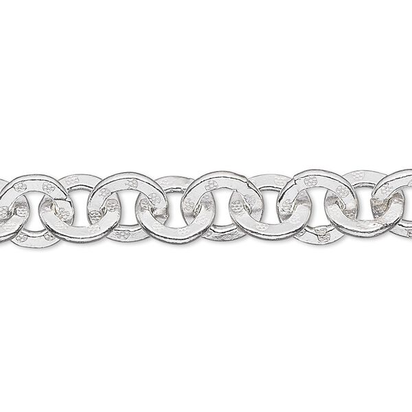 Chain, Hill Tribes, sterling silver, 8.5mm engraved flat round cable. Sold per pkg of 2 feet. image number 0