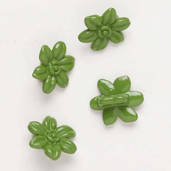 Spacer bar, "pewter" (zinc-based alloy) and enamel, olive green, 14x12mm 2-strand flower, fits up to 4mm beads. Sold per pkg of 4. image number 0