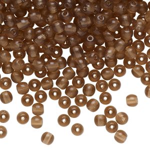 Bead, Czech pressed glass, translucent smoky topaz, 4mm round. Sold per 2-ounce pkg, approximately 835 beads.