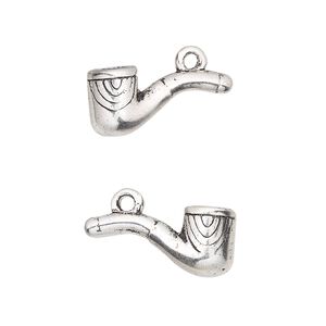 Charm, antique silver-finished "pewter" (zinc-based alloy), 20x17mm 3D pipe. Sold per pkg of 4.