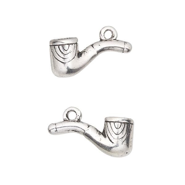 Charm, antique silver-finished "pewter" (zinc-based alloy), 20x17mm 3D pipe. Sold per pkg of 4. image number 0