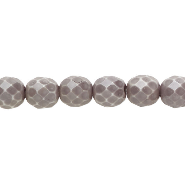 Bead, Czech fire-polished glass, opaque charcoal with vividi finish and snake pattern, 8mm faceted round. Sold per 7-inch strand, approximately 20 beads. image number 0
