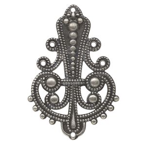 Focal, antique silver-plated steel, 40x27mm double-sided filigree teardrop, 6 loops. Sold per pkg of 10.