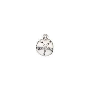 Charm, antiqued sterling silver, 8mm single-sided sand dollar. Sold individually.
