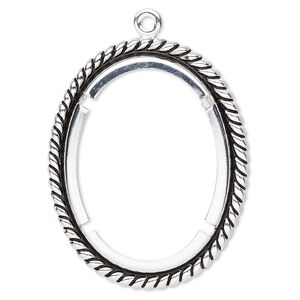 Focal, antique silver-plated brass, 48x39mm rope edge oval with 40x30mm oval setting. Sold per pkg of 10.