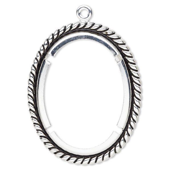 Focal, antique silver-plated brass, 48x39mm rope edge oval with 40x30mm oval setting. Sold per pkg of 10. image number 0