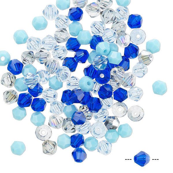 Bead mix 100pk 16 facets blue, Celestial Crystal® 4mm bicone image number 0