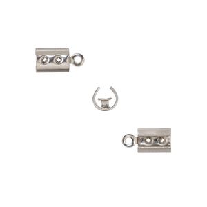 Cord end, fold-over, stainless steel, 7.5x5mm round, 4.5mm inside diameter. Sold per pkg of 20.