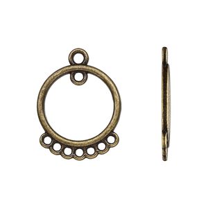 Drop, antique brass-finished "pewter" (zinc-based alloy), 18mm single-sided open round with 8 closed loops. Sold per pkg of 20.