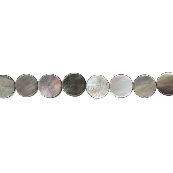 Bead, black lip shell (natural), 6mm flat round, Mohs hardness 3-1/2. Sold per 15-1/2" to 16" strand. image number 0