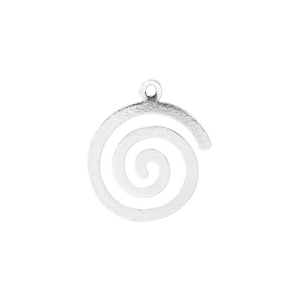 Drop, silver-plated steel, 18mm two-sided swirl. Sold per pkg of 10. image number 0