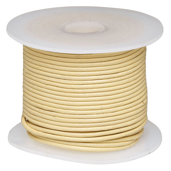Cord, leather (dyed), cream, 1.4-1.6mm round. Sold per 25-yard spool. image number 0