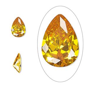 Gem, cubic zirconia, topaz gold, 10x7mm faceted pear, Mohs hardness 8-1/2. Sold individually.