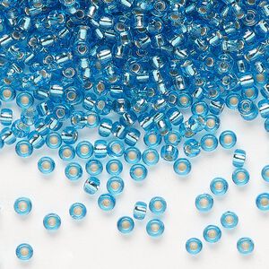 Seed bead, Miyuki, glass, pkg/250g, #8 rocaille, transparent silver-lined ocean blue (RR-2429).