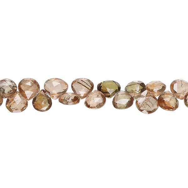 Andalusite 1pkg1, hand-cut top-drilled faceted puffed teardrop bead natural , light 7 inch 4-6mm image number 0