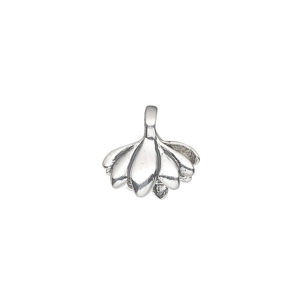 Bail, ice-pick, antiqued sterling silver, 13x8mm flower, 4mm grip length. Sold individually. image number 0