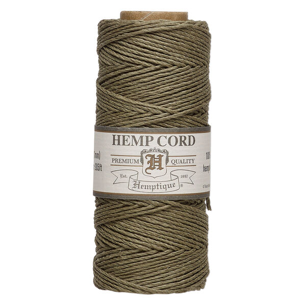 Cord, Hemptique®, polished hemp, sage, 1mm, 20-pound test. Sold per 205-foot spool. image number 0
