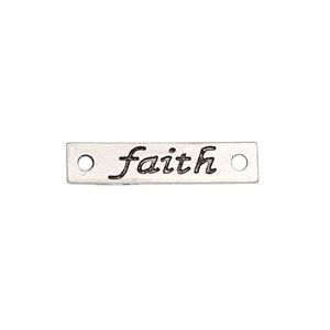 Link, antique silver-finished "pewter" (zinc-based alloy), 25.5x6mm single-sided flat rectangle with "faith." Sold per pkg of 2.