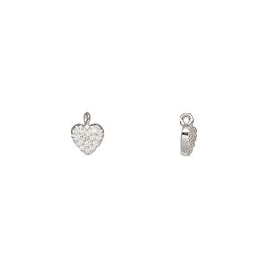 Drop, sterling silver and cubic zirconia, clear, 5x5mm heart. Sold individually.
