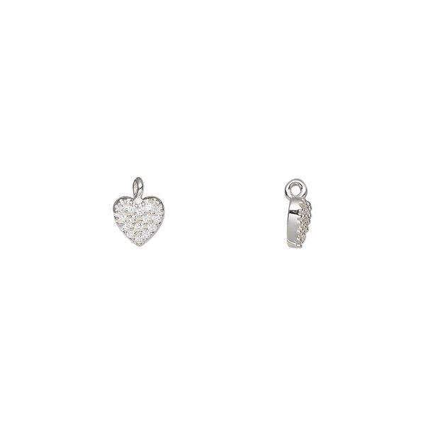 Drop, sterling silver and cubic zirconia, clear, 5x5mm heart. Sold individually. image number 0