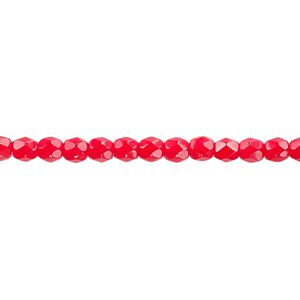 Bead, Czech fire-polished glass, opaque red, 4mm faceted round. Sold per 15-1/2" to 16" strand, approximately 100 beads.