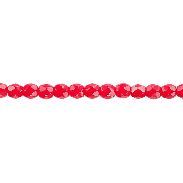 Bead, Czech fire-polished glass, opaque red, 4mm faceted round. Sold per 15-1/2" to 16" strand, approximately 100 beads. image number 0