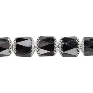 Bead, Czech glass, opaque jet and metallic silver, 10mm round cathedral. Sold per 15-1/2" to 16" strand.
