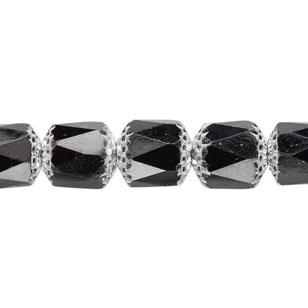 Bead, Czech glass, opaque jet and metallic silver, 10mm round cathedral. Sold per 15-1/2" to 16" strand. image number 0