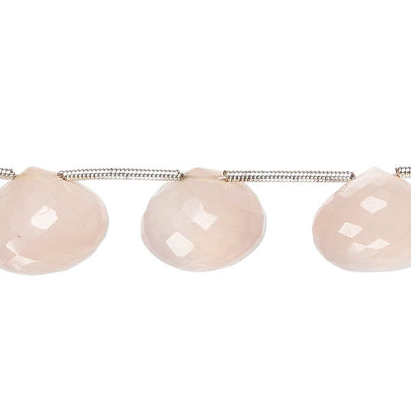 Bead, peach and pink chalcedony (dyed), 13x11mm-14x12mm hand-cut top-drilled faceted teardrop with 0.4-1.14mm hole, C grade, Mohs hardness 6-1/2 to 7. Sold per pkg of 12. image number 0