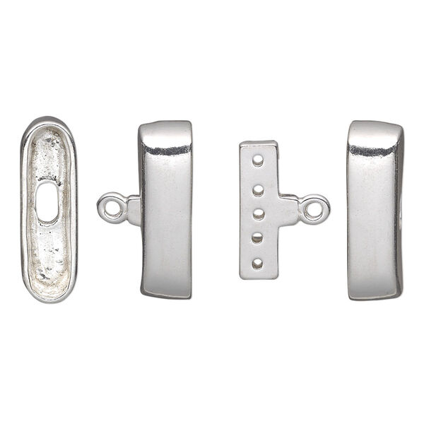 End bar, sterling silver, 19x6mm 5-strand smooth oval cap with 15x7mm inside bar. Sold individually. image number 0