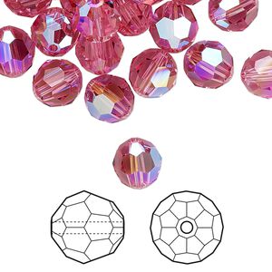 Bead 288pk rose shimmer, Swarovski® 8mm round 5000