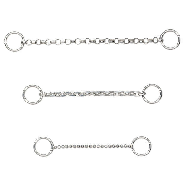 Extender chain set, sterling silver, 1mm ball, cable and link, 1 to 2 inches. Sold per 3-piece set. image number 0