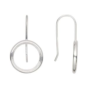 Ear wire fishhook 1pkg2 Almost Instant Jewelry® sterling silver, 29mm / 14mm rivoli glue-in open back setting, 20 gauge 1 pair