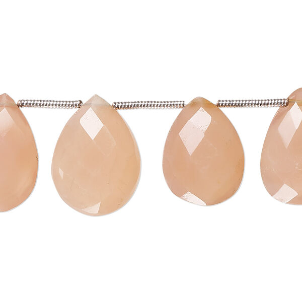 Peach chalcedony / pink chalcedony 1pkg14, hand-cut top-drilled faceted puffed teardrop bead C grade, 15x12mm-17x14mm image number 0