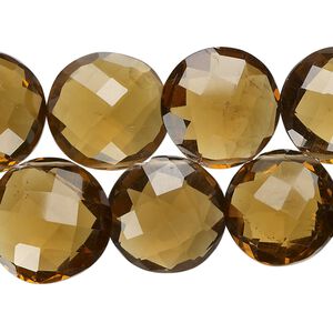 Golden quartz 1pkg1, hand-cut top-drilled faceted puffed flat round bead 7 inch 15-18mm
