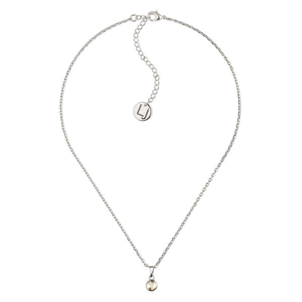 Necklace, Everyday Jewelry™, Crystal Passions® and silver-plated "pewter", light Colorado topaz, 7.5mm round, 16 inches with 2-1/2 inch extender chain and lobster claw clasp. Sold individually. image number 0